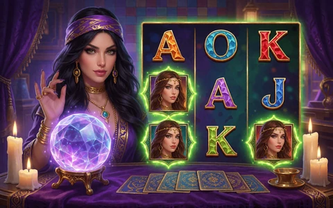 Kachel eines Megaways-Slots mit Wahrsagerin und Kristallkugel aus dem Megaways-Bereich von Zoccer