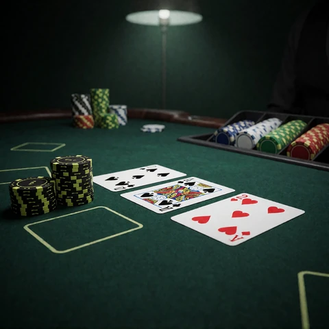 Blackjack-Tisch mit Karten und Chipstapeln als Kachel der Live-Tische bei Zoccer