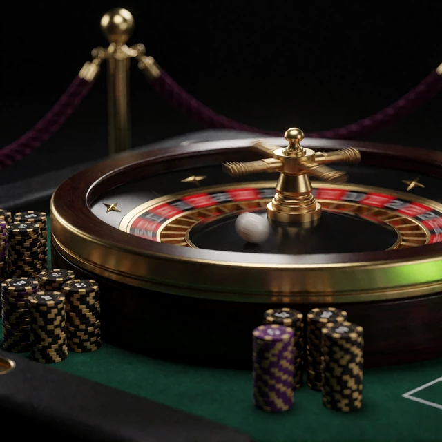 Gold Saloon Roulette VIP Kachel mit rotierendem Kessel und hohen Chipstapeln bei Zoccer